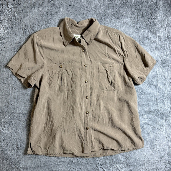 Orvis Other - Orvis 100% Silk Button Up Shirt Short Sleeve Beige Men’s Large Lightweight